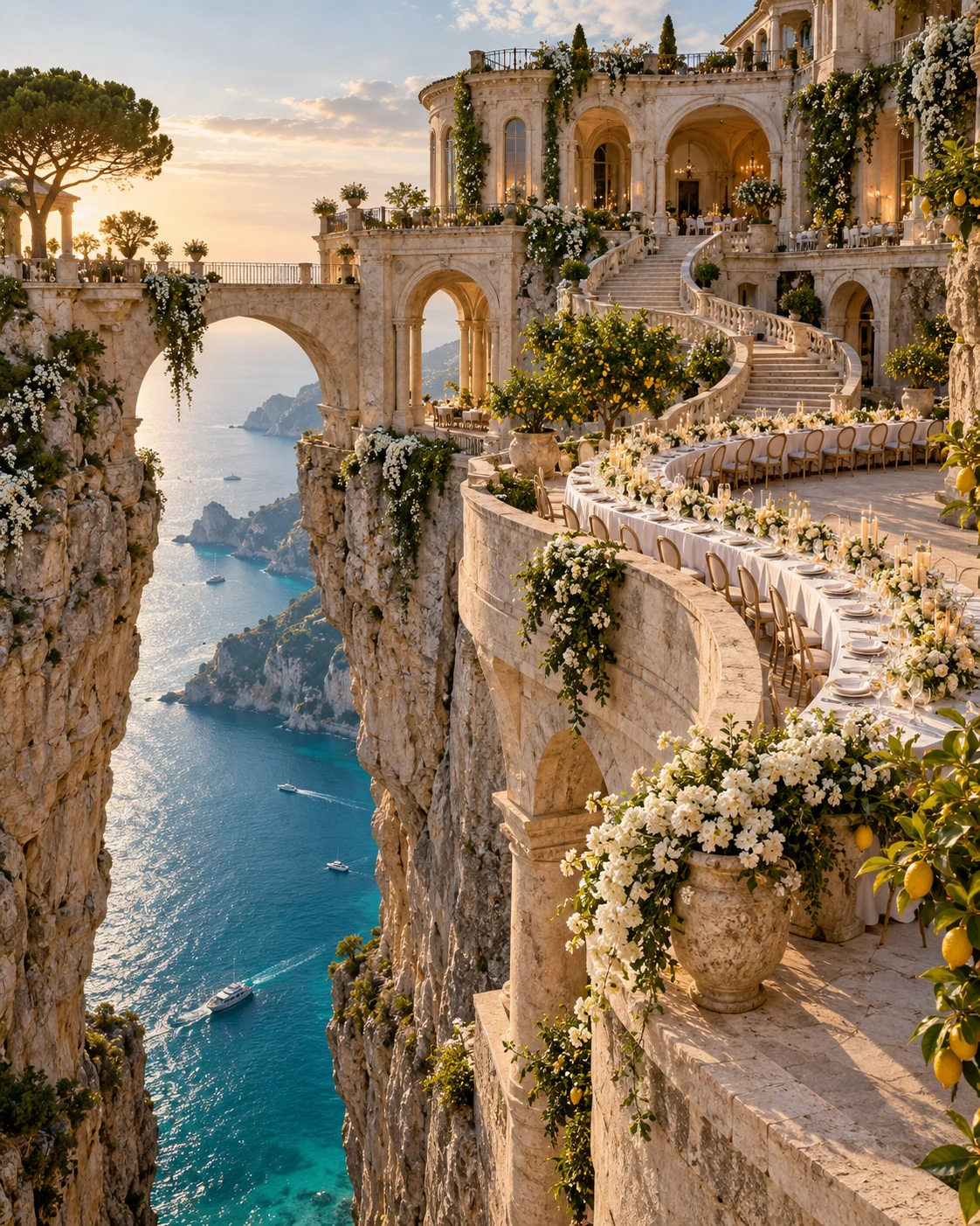 AI-generated concept: Clifftop villa and destination dinner
