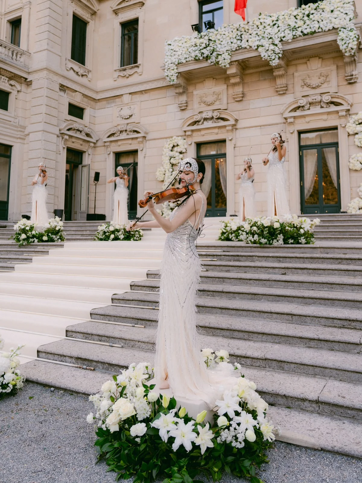 Bride on the steps of a villa